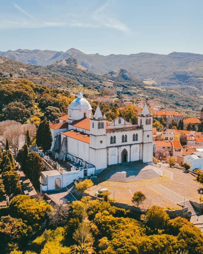Arial pic of Basilica Santa maria Della Neve in Cuglieri, Sardinia taken by Hanna