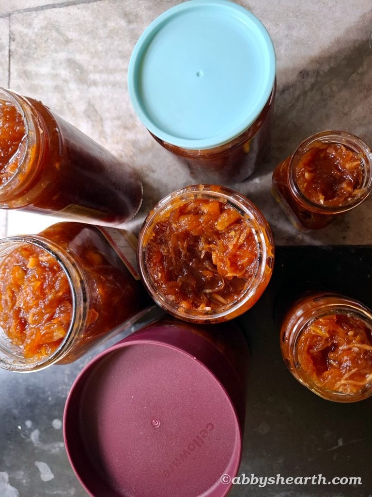 Chunda pickle filled almost to the top in glass jars.
