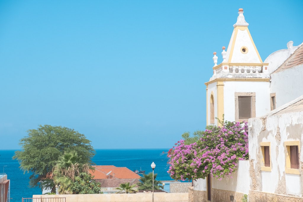 Side view of Igreja Nossa Senhora da Luz from Maio island, Cape Verde, Africa.