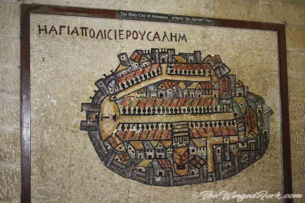 Mosaic representation of portrait of the Holy City of Jerusalem.