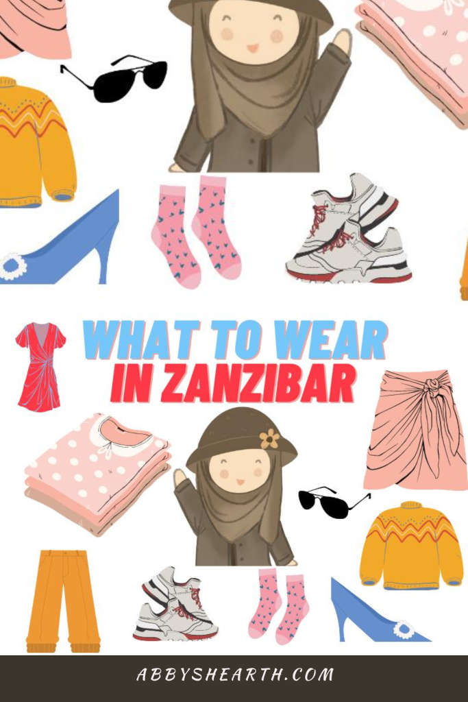Collage of clothes for Pinterest image about what to wear in Zanzibar.