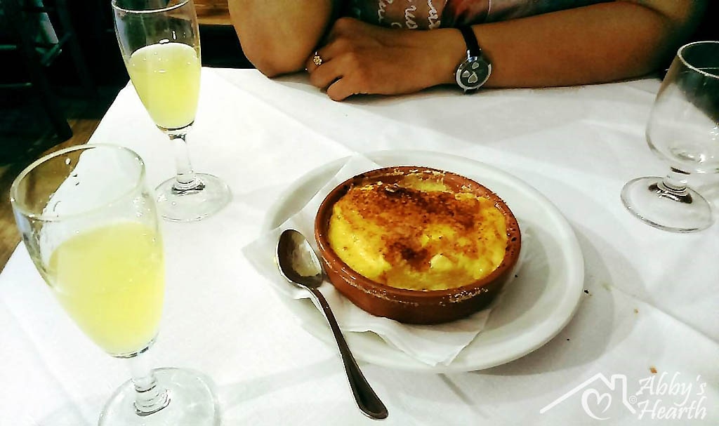 Limoncelo and Crème Brulee served on the table.