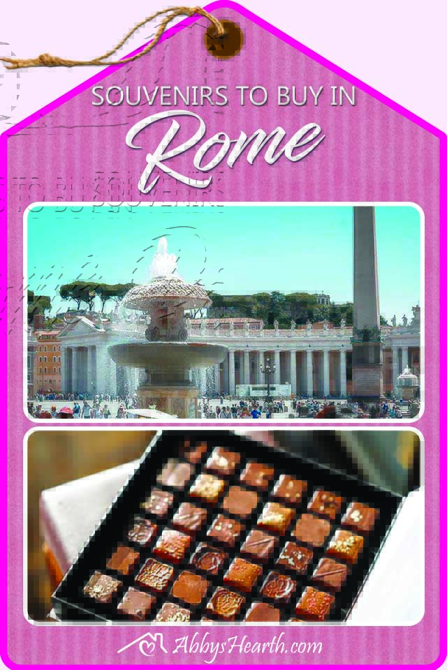 Pinterest images of postcard from Vatican and box of artisan chocolate.