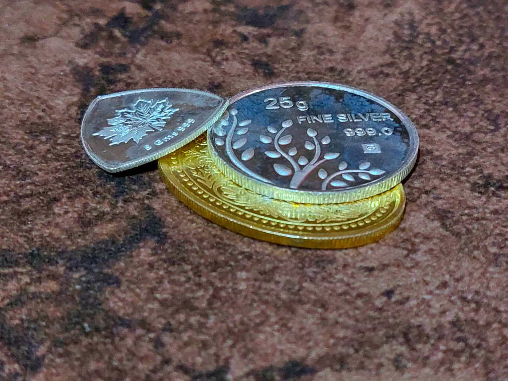 Gold and silver coins.