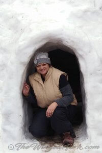 Me (abby) coming out of my igloo in Manali, India.