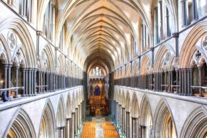 Inside architecture of Salisbury Cathedral.