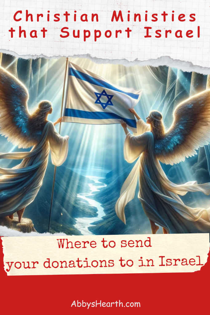 Two angels holding up a flag of israel.