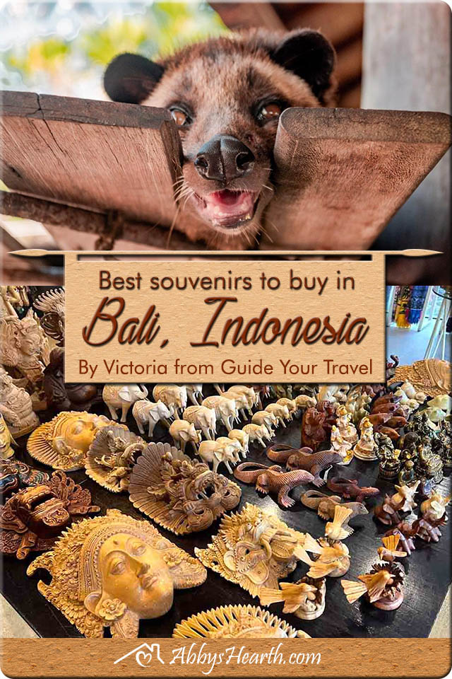 Pinterest images of Lewak closeup and wooden artifact in Bali.