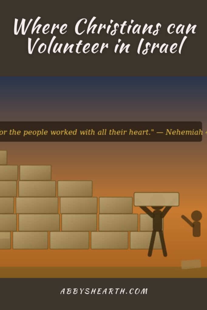 Image of people building the wall, with text 'Volunteer in Israel'.