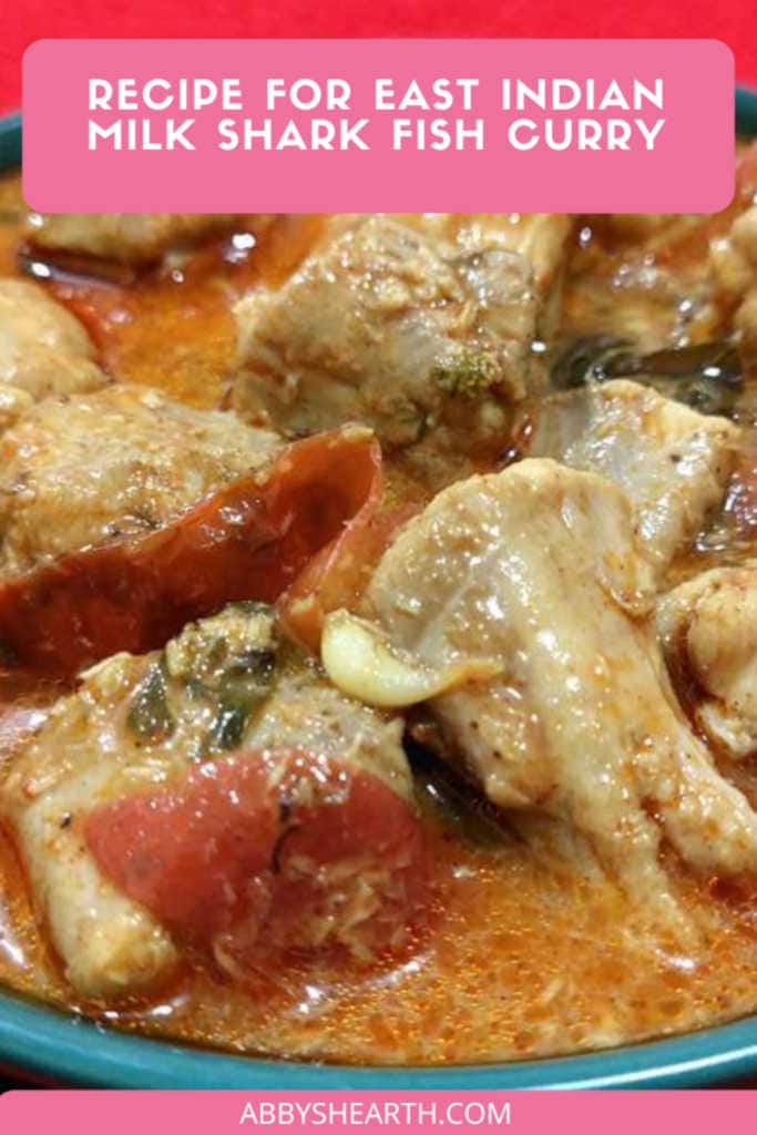 East Indian Milk shark curry known as mushi lonvas curry in a green dish.