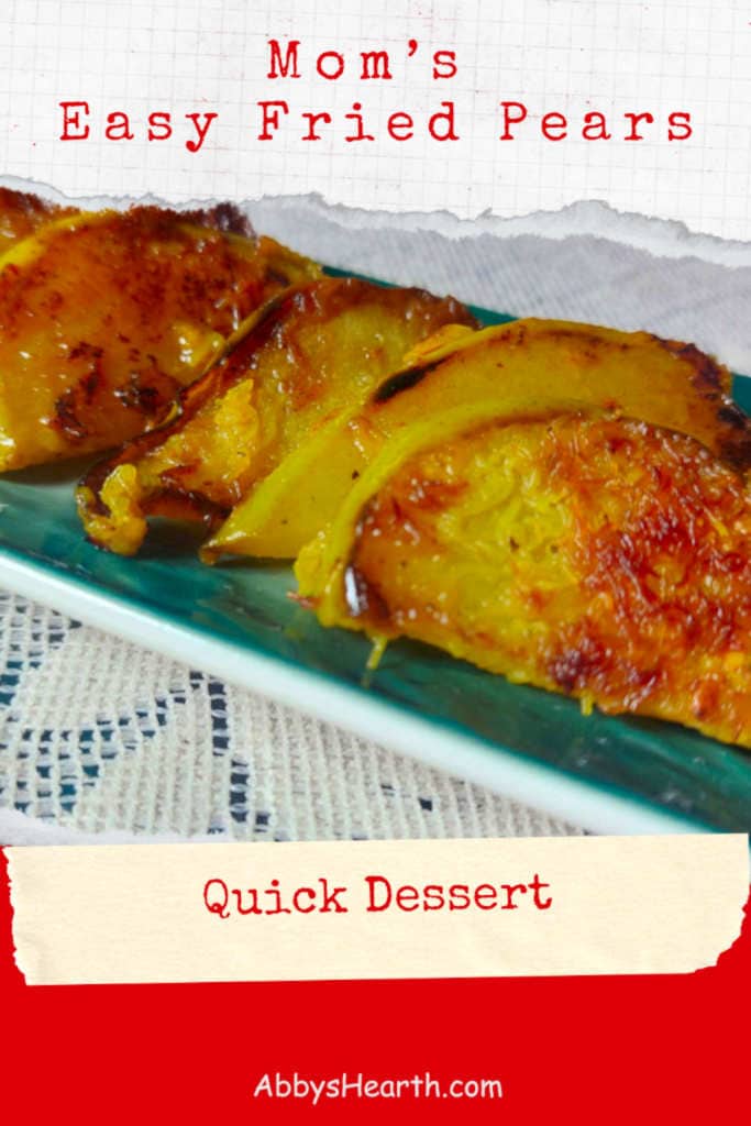 Close up view of slices of batter-fried pears in a green platter.