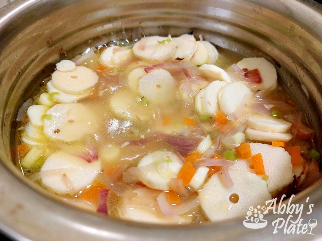Water added to cook the bamboo and veggies.