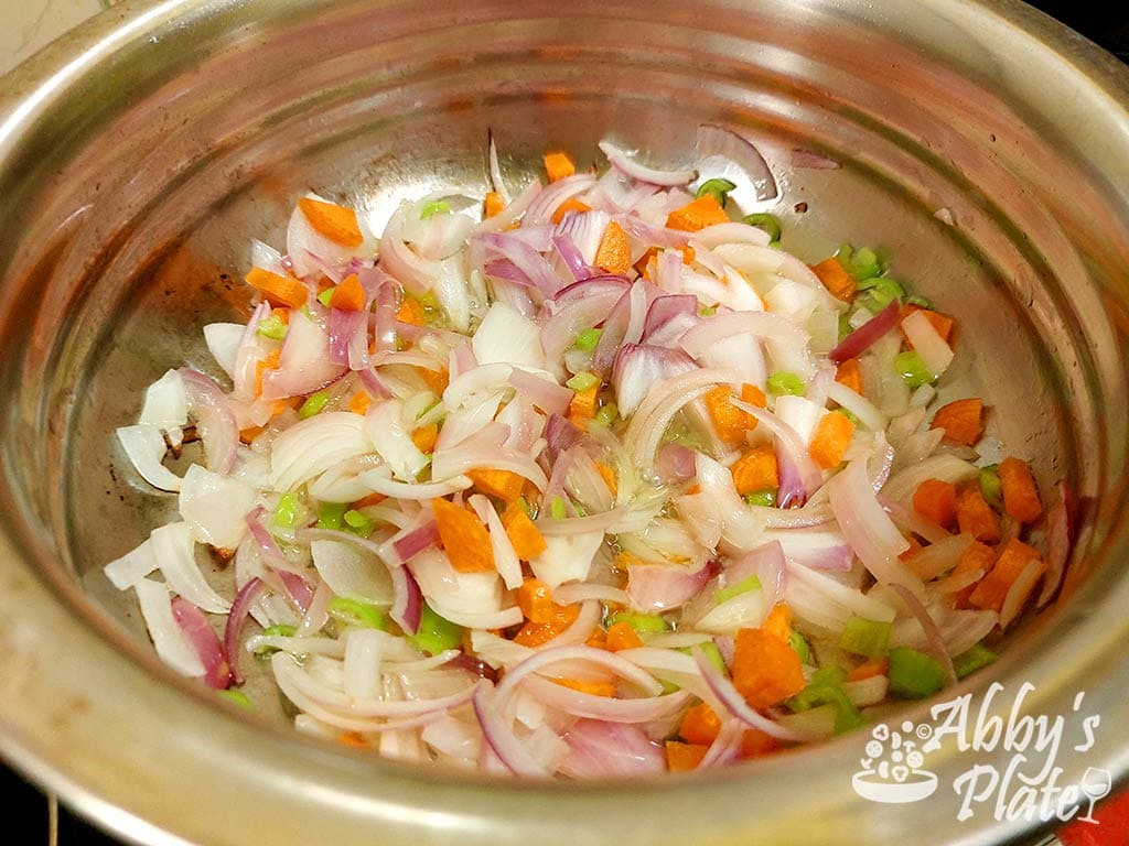 Stir fried onions, carrot and chilli.