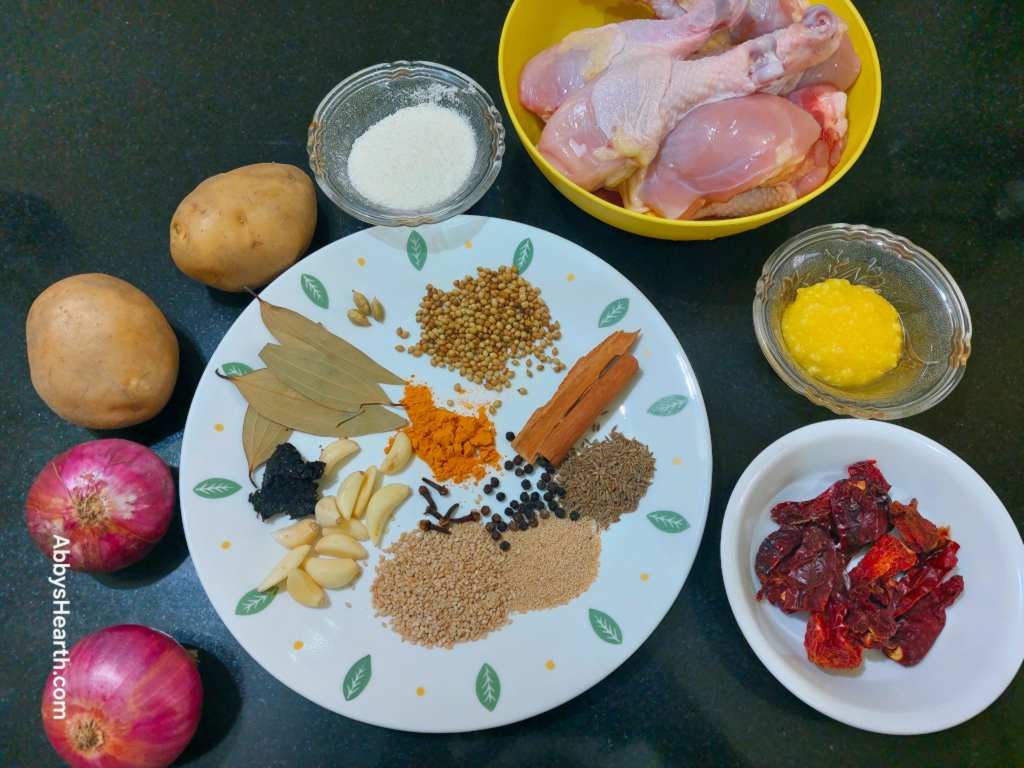 All the frithad masala curry ingredients.
