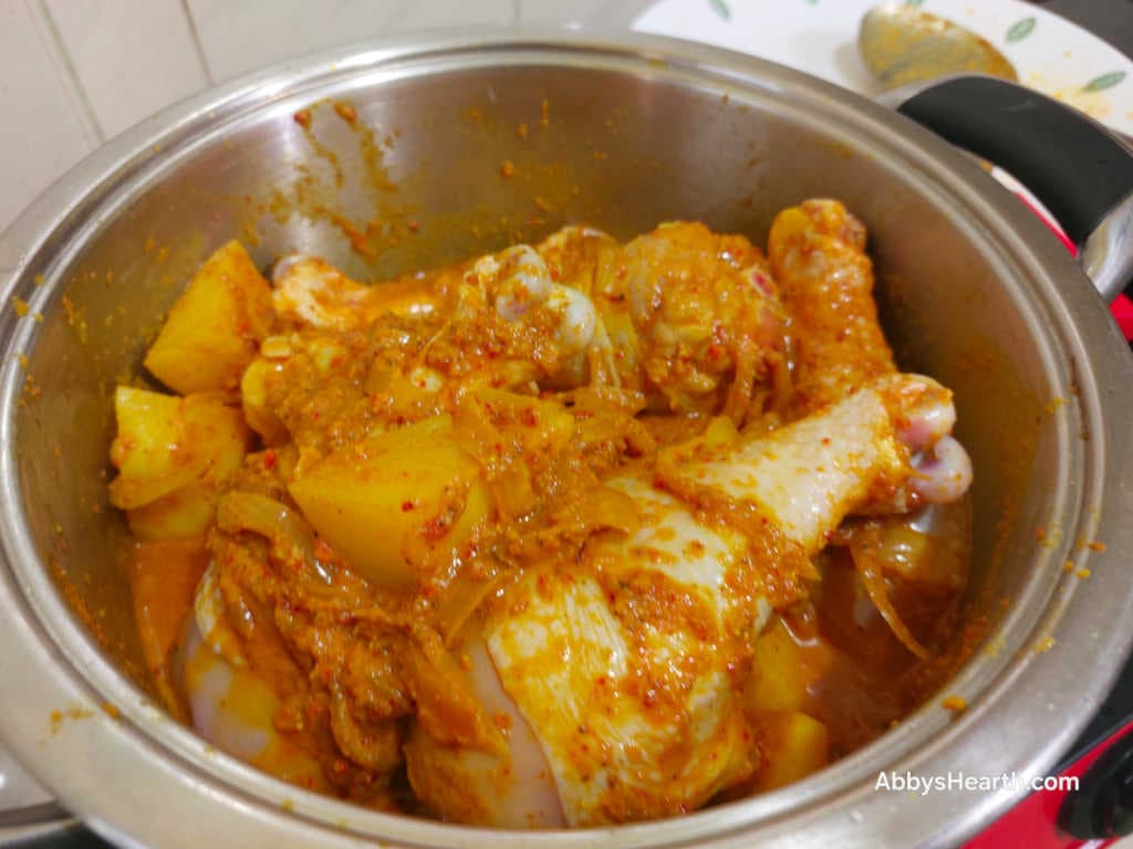 Add the chicken and potatoes and mix together.