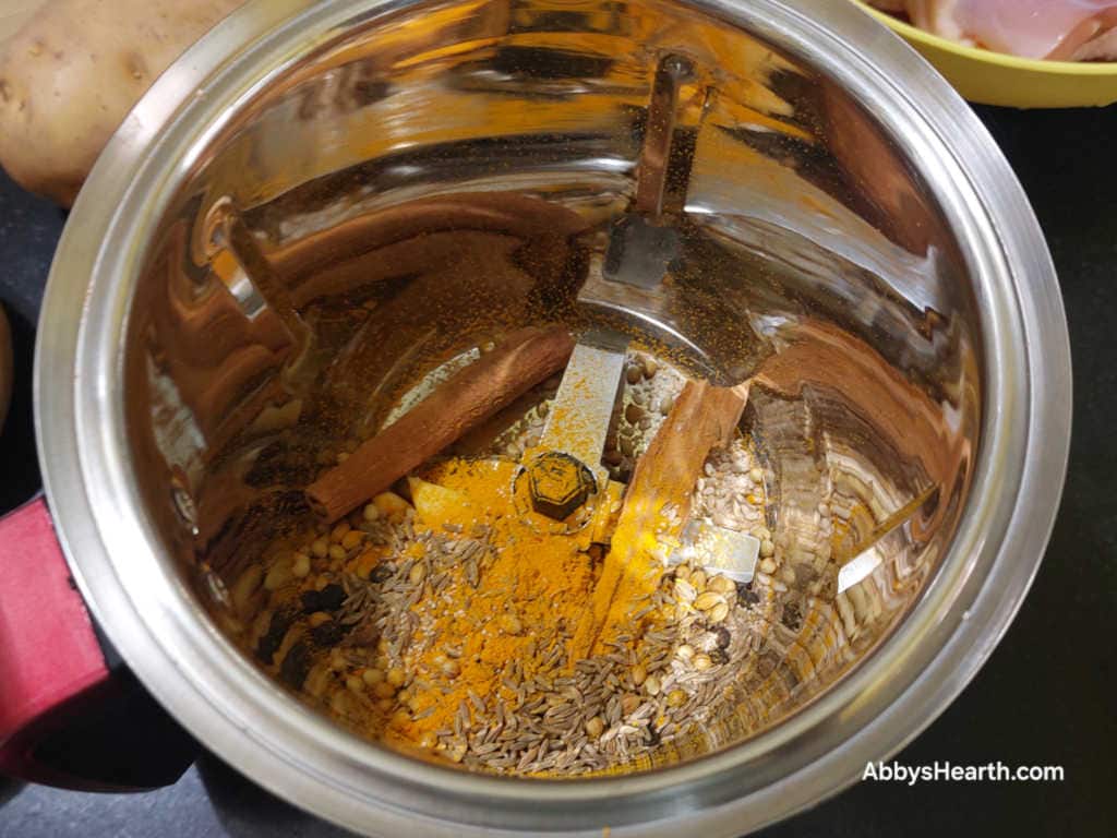 Spices in the mixer grinder.