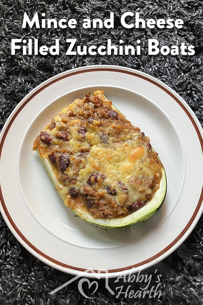 Mince and cheese filled zucchini boats.