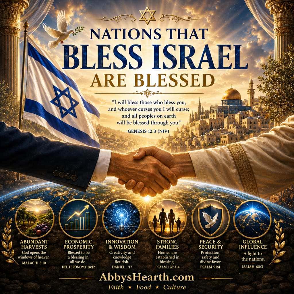 Handshake showing nations that blessed Israel and are blessed Gen 12:3.