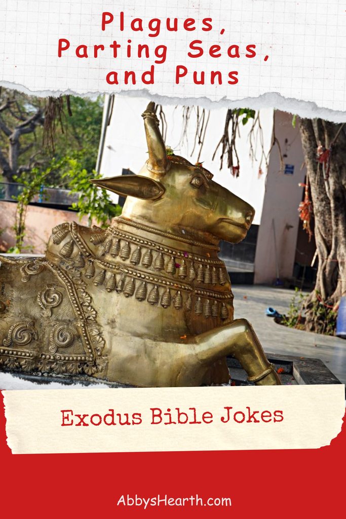 A seated golden calf statue.