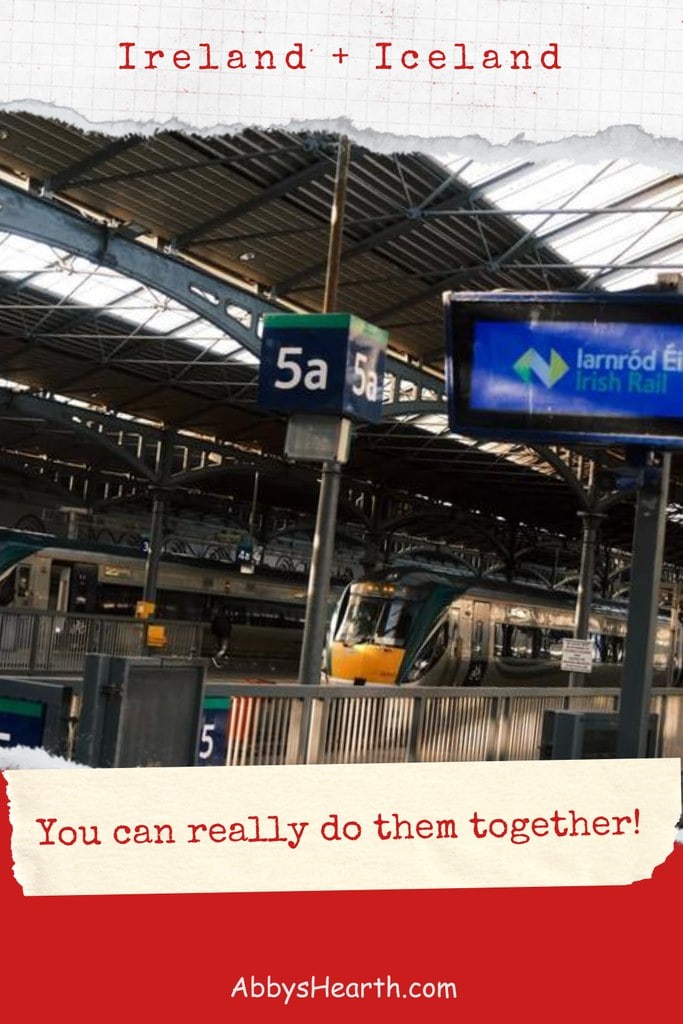 Trains inside Heusten Station in Dublin, Ireland.