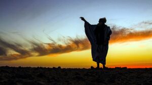 Abraham in the desert talking to God.