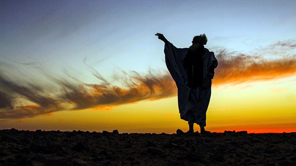 Abraham in the desert talking to God.