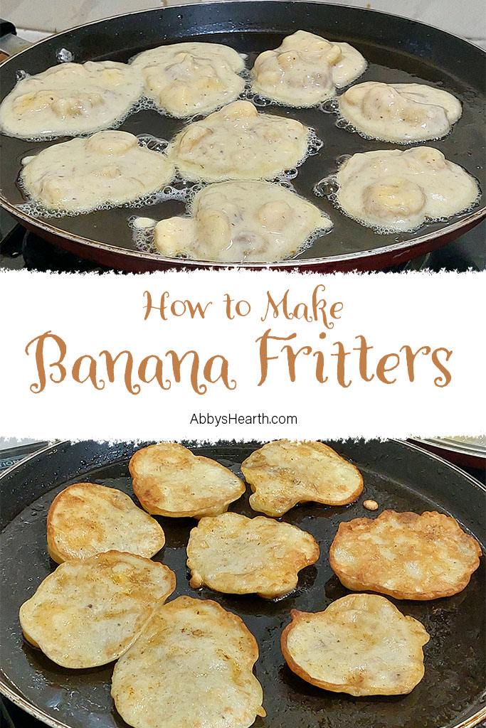 Banana fritters in a frying pan.