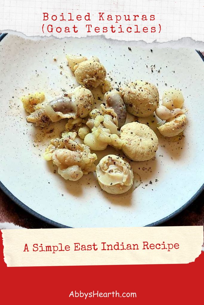 Boiled goat testicle slices with ground pepper.