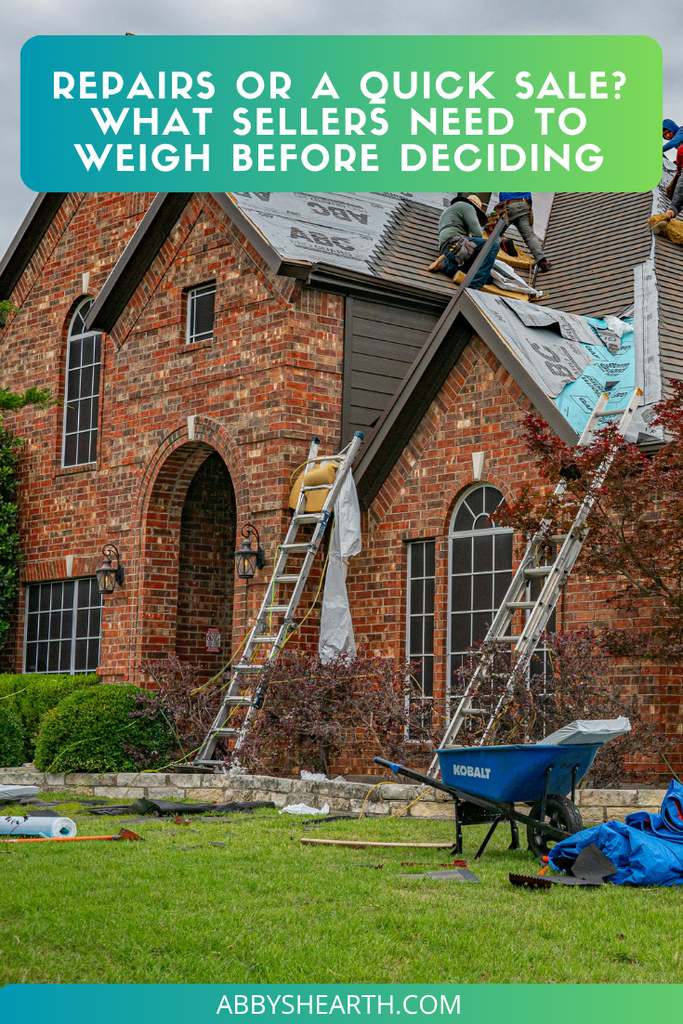 Roofers fixing tiles on a house before owner sells.