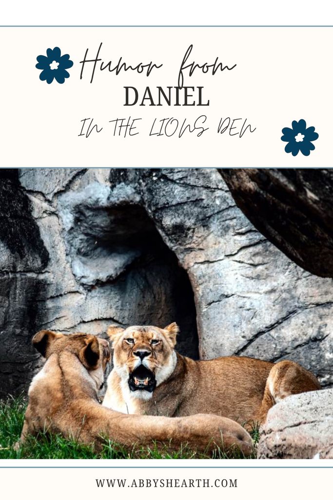 Two young lions resting outside their den like Daniel's Bible story.