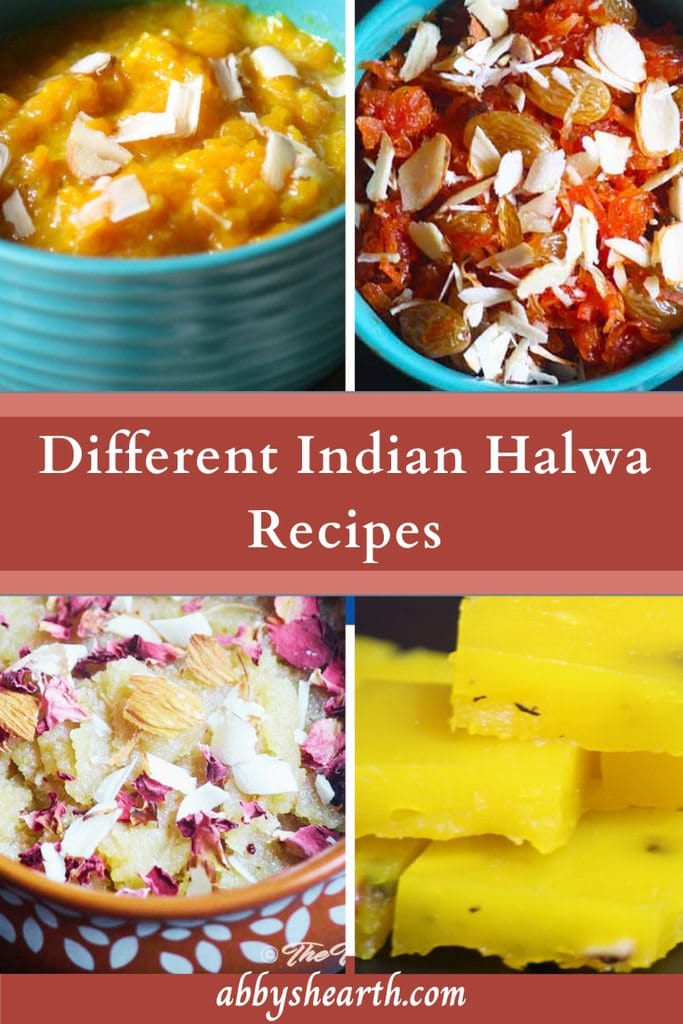 Assorted Indian halwa desserts with vibrant colors and textures.