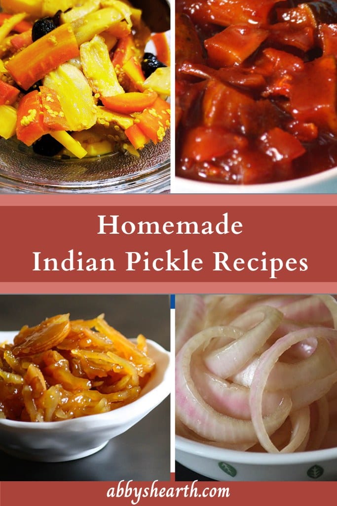 Assorted homemade Indian pickles in bowls.