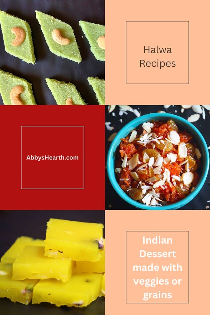 Assorted Indian halwa and dessert dishes made or veggies or grains.