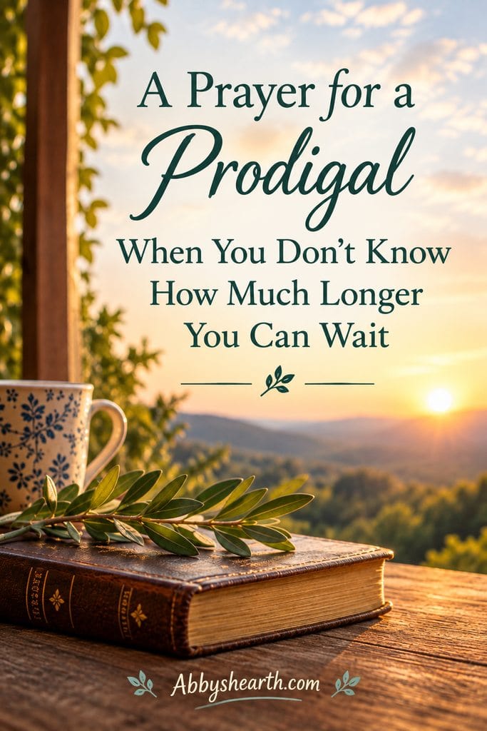 A book, leaves, and sunset background for "A prayer for a prodigal."
