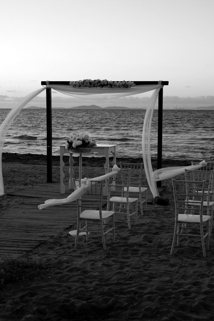 Wedding arch or chuppah on a beach.
