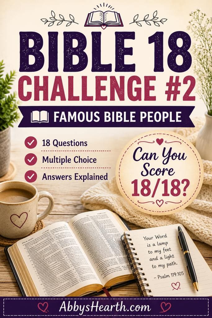 Bible 18 Challenge #2 with open Bible, coffee, and notes from Abby's Hearth.