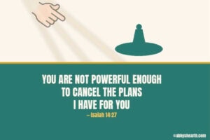 Image of hand pointing from heaven at a person and text saying can't cancel God's plans.