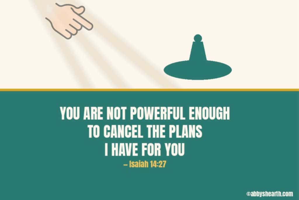 Image of hand pointing from heaven at a person and text saying can't cancel God's plans.