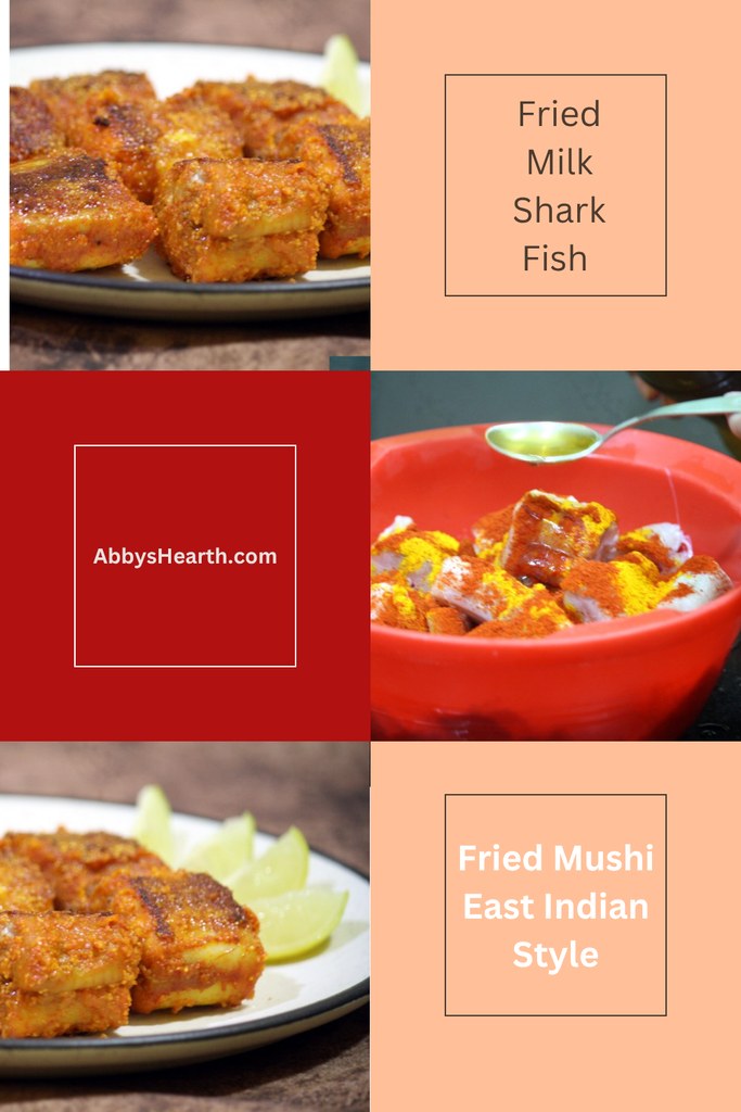 Crispy fried milk shark fish served with lemon wedges on a white plate.