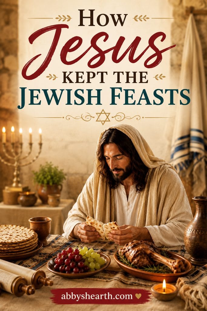 Jesus at a Passover Seder with traditional foods and symbols of Jewish feasts.