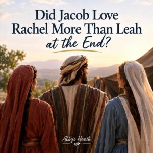 Two women and a man with text "Did Jacob love Leah more than Rachel at the end?"