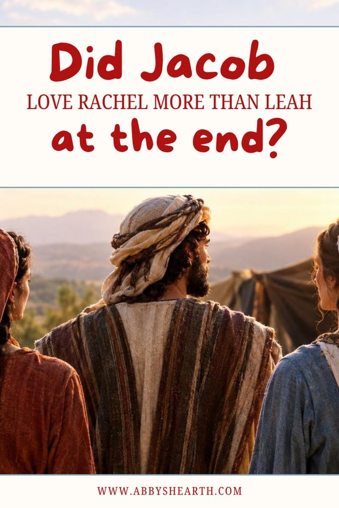 Two women and a man with text "Did Jacob love Leah more than Rachel at the end?"