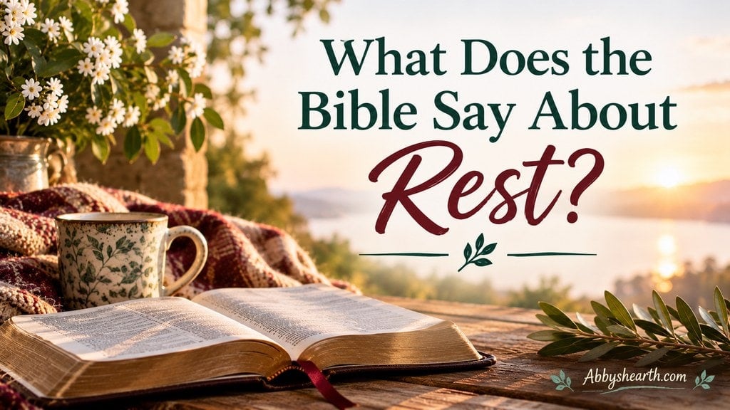 Open Bible and coffee cup on a wooden table with flowers and sunset background.