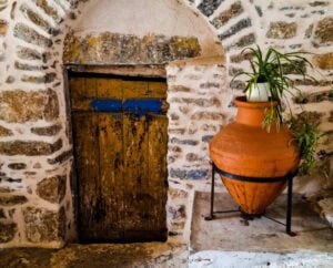 A door with blue paint in Cyprus.