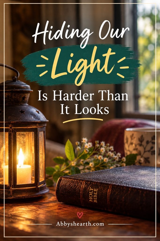 Lantern, Bible, and flowers on a cozy table with sunlight.