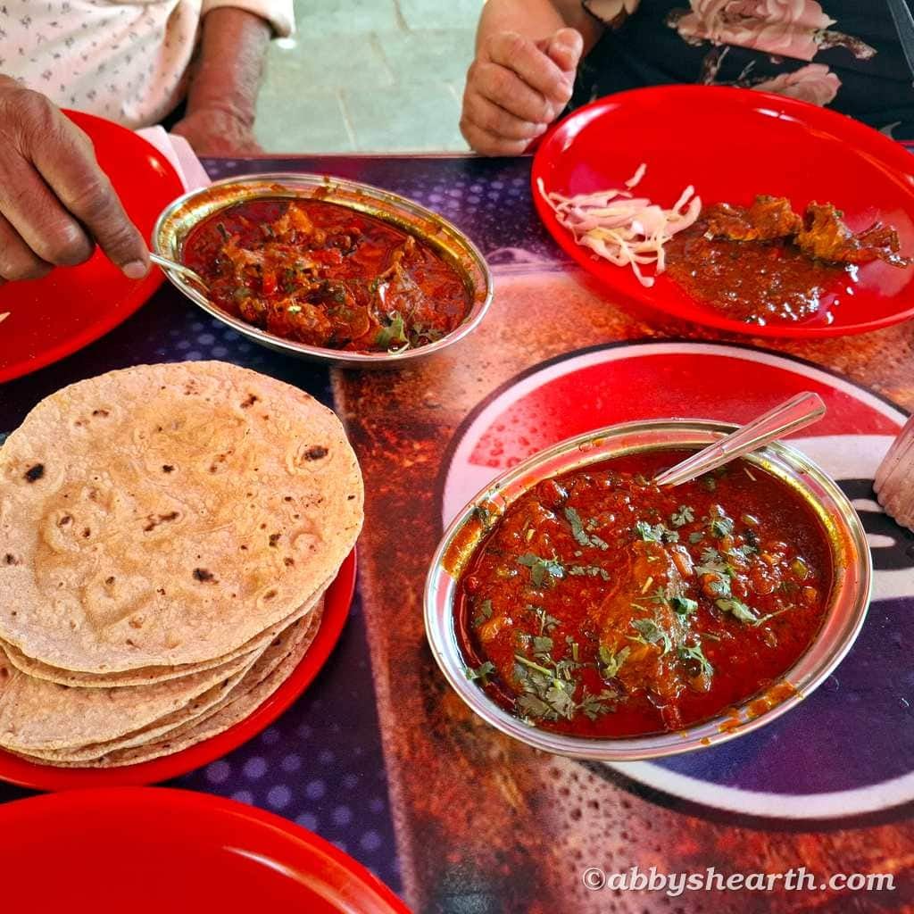 Prawn curry and crab curry in a vindaloo type masala.