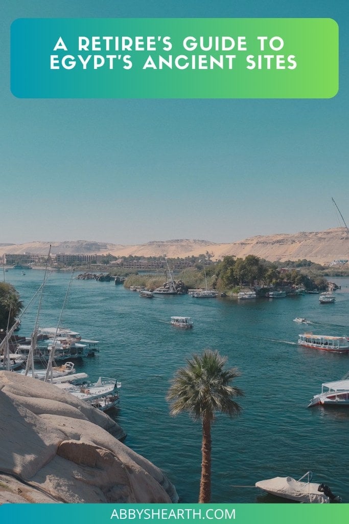 Scenic view of the Nile River with boats and palm trees in Egypt.