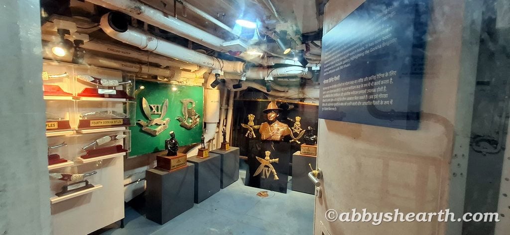 Exhibit of gorkha weapons and artifacts on INS Khukri, Diu museum ship.